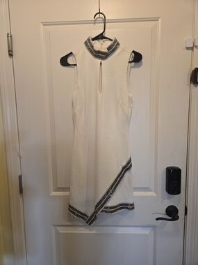 bebe White Sleeveless Mini Dress with Silver Crystal Beaded Trim